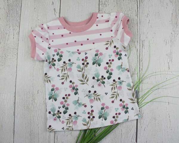 Gr. 86/92 Mädchen T-Shirt Sommershirt Blumen Blumenshirt Mint Altrosa Handmade
