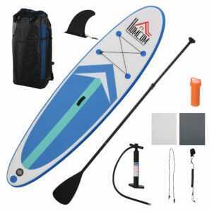HOMCOM Aufblasbares Surfbrett Surfboard Stand Up Board mit Paddel Rutschfest Inkl. Ausrüstung PVC EVA Blau+Weiß 320 x 80 x 15 cm