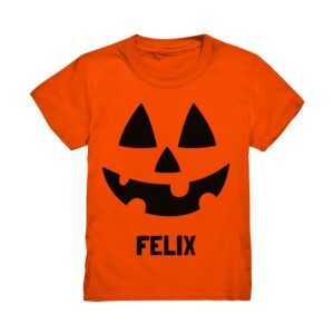 Halloween T-Shirt Für Kinder Mit Name Personalisiert Kürbis Gesicht Als Diy Kostüm Verkleidung Die Halloween-Party Mädchen Jungen