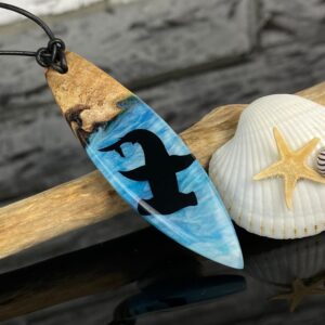 Hammer Hai Harz Holz Halskette, Surferkette, Geschenkidee, Surfboard , Epoxidharz, Holz Schmuck