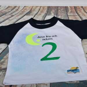 Handbemaltes Kinder T-Shirt 98/104cm, Kindergeburtstags T-Shirt, Design Ich Bin Schon 2, Mond Und Stern in Neonfarbe