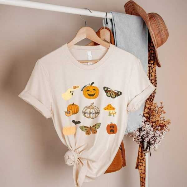 Herbst T-Shirt, Boho Kleidung, Bedrucktes T-Shirt Mit Herbstlichen Motiven Im Cottagecore-stil, Kürbis