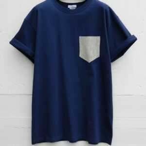 Herren Natur Leinen Muster, Navy Blue Pocket T-Shirt, Taschen T-Shirt, Unisex, Herrenmode, Uk, Maßanfertigung T - Shirt