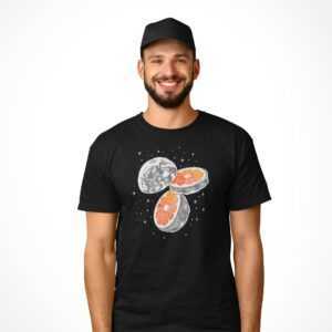 Herren T-Shirt Lustig Mond Orange Galaxy Shirt Mann Planet Geschenk Geburtstag T