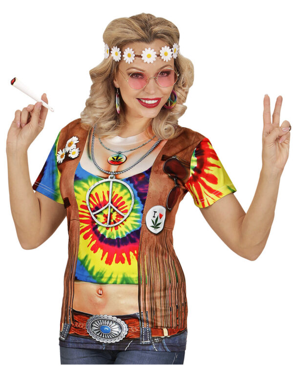 Hippie Frau T-Shirt für Fasching S/M