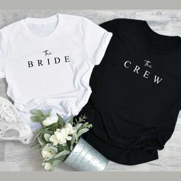 Jga T-Shirt Bride & Crew"" Schlicht Modern Hochzeit Geschenk Freunde Bachelorette Individuell Damen Verlobung [Dajgts-1018]"""