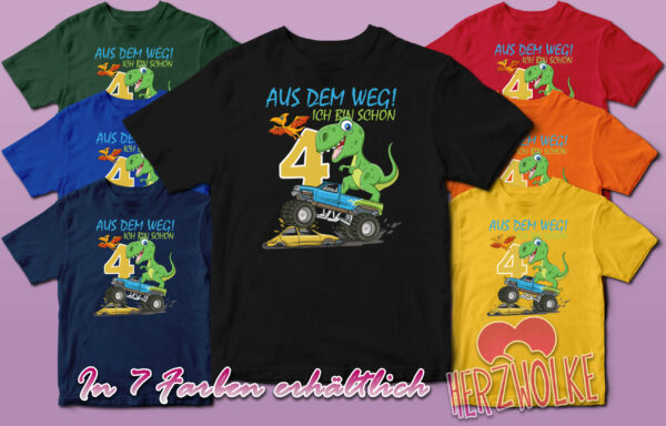 Junge T-Shirt Geburtstag Geschenk Aus Dem Weg Ich Bin Schon 4 5 6 7 8 9 Dino Mit Monstertruck Personalisierbar | In Farben Erhältlich