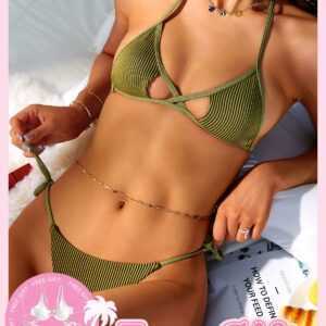 Kaufen 1 Get 1 Kostenloses Bikini -Set - Strukturierte Rib String Sternförmige Bikini -Bikini -Badebekleidung Set S Hellgrün
