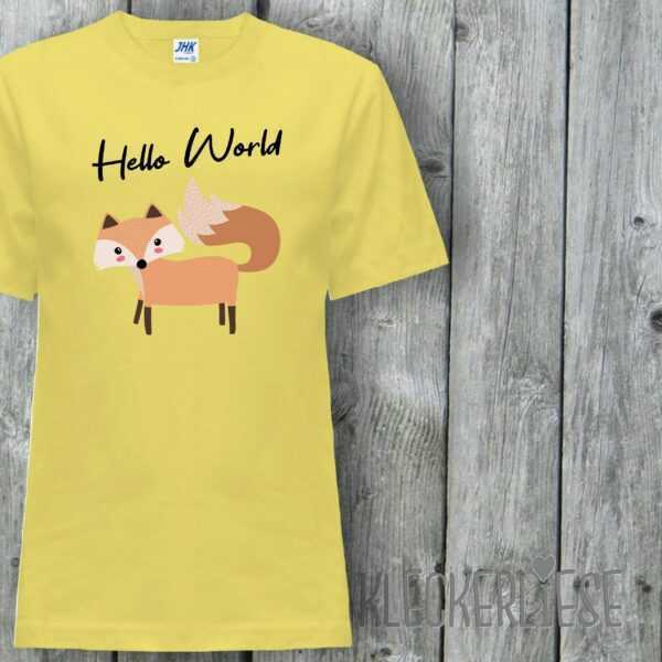 Kinder T-Shirt Hello World Fuchs"" Shirt Jungen Mädchen Baby Kind"""