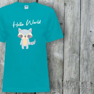 Kinder T-Shirt Hello World Waschbär"" Shirt Jungen Mädchen Baby Kind"""