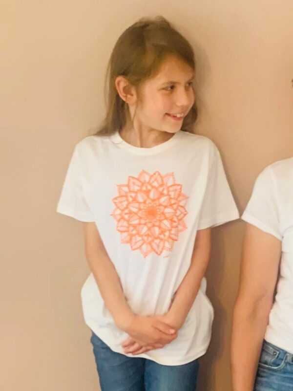 Kinder T-Shirt Mandala Orange"" Weiß - Kids -Shirt Unisex Vegan Bio Baumwolle Yoga"""