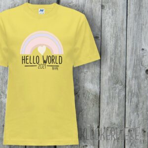 Kinder T-Shirt Mit Wunschname Hello World 2021 Regenbogen Wunschname"" Shirt Jungen Mädchen Baby Kind"""