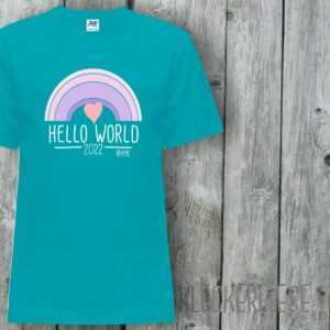 Kinder T-Shirt Mit Wunschname Hello World 2022 Regenbogen Wunschname"" Shirt Jungen Mädchen Baby Kind"""