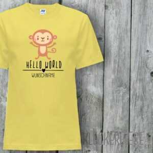 Kinder T-Shirt Mit Wunschname Hello World Affe Wunschname"" Shirt Jungen Mädchen Baby Kind"""