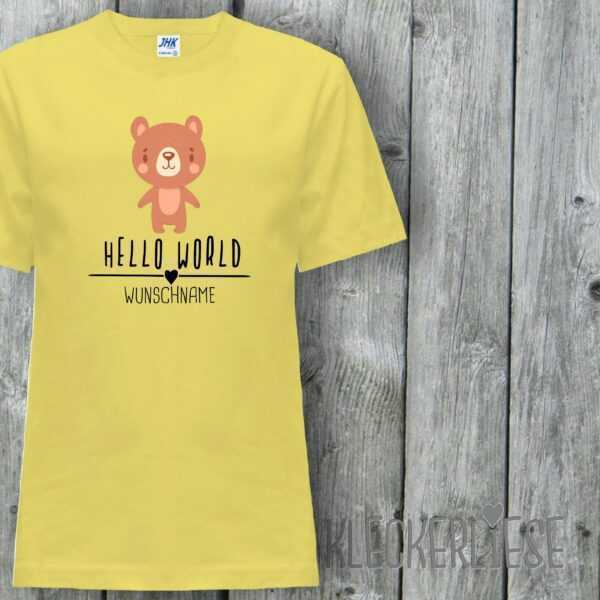 Kinder T-Shirt Mit Wunschname Hello World Bär Wunschname"" Shirt Jungen Mädchen Baby Kind"""