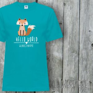 Kinder T-Shirt Mit Wunschname Hello World Fuchs Wunschname"" Shirt Jungen Mädchen Baby Kind"""
