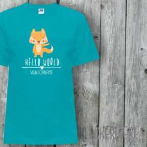 Kinder T-Shirt Mit Wunschname Hello World Fuchs Wunschname"" Shirt Jungen Mädchen Baby Kind"""