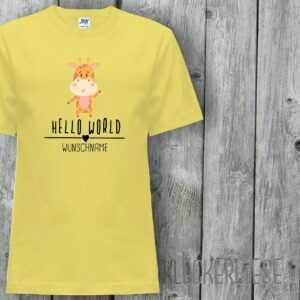 Kinder T-Shirt Mit Wunschname Hello World Giraffe Wunschname"" Shirt Jungen Mädchen Baby Kind"""