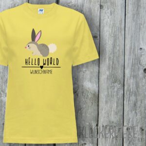 Kinder T-Shirt Mit Wunschname Hello World Hase Wunschname"" Shirt Jungen Mädchen Baby Kind"""