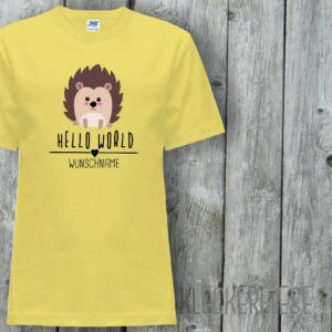 Kinder T-Shirt Mit Wunschname Hello World Igel Wunschname"" Shirt Jungen Mädchen Baby Kind"""