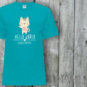 Kinder T-Shirt Mit Wunschname Hello World Katze Wunschname"" Shirt Jungen Mädchen Baby Kind"""