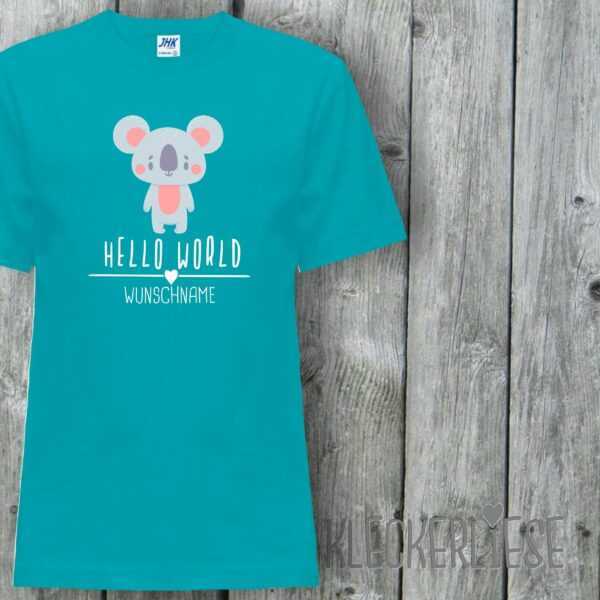 Kinder T-Shirt Mit Wunschname Hello World Koala Wunschname"" Shirt Jungen Mädchen Baby Kind"""