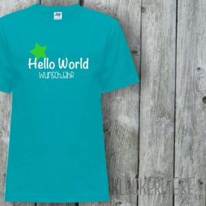 Kinder T-Shirt Mit Wunschname Hello World Stern Wunschjahr"" Shirt Jungen Mädchen Baby Kind"""