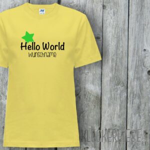 Kinder T-Shirt Mit Wunschname Hello World Stern Wunschname"" Shirt Jungen Mädchen Baby Kind"""