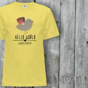Kinder T-Shirt Mit Wunschname Hello World Vogel Wunschname"" Shirt Jungen Mädchen Baby Kind"""