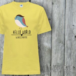 Kinder T-Shirt Mit Wunschname Hello World Vogel Wunschname"" Shirt Jungen Mädchen Baby Kind"""