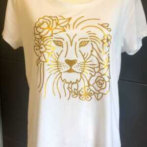 Löwe T-Shirt/Damen Baumwolle T-Shirt /Damen Weißes T-Shirt/ Xxl Damen Geschenk Für Sie/ Lion Gold /T-Shirt Mit Muster