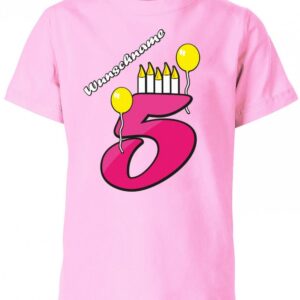 Luftballon Und Kerzen Mit Wunschname - 5. Geburtstag 5 Mädchen Kinder T-Shirt