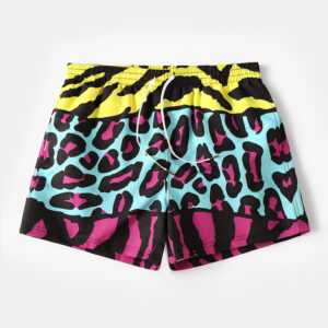 Lustige Colorblock Spot & Hand Pattern Print Strandhose Colorful Mesh Line Surfing Badeanzug Shorts