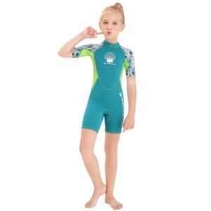 Mädchen Kurzer Neoprenanzug Einteiliger Shorty Diving Badeanzug mit Reißverschluss Schnelltrocknender Kurzarm-Surfanzug für Wassersport
