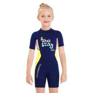 Mädchen Kurzer Neoprenanzug Einteiliger Shorty Diving Badeanzug mit Reißverschluss Schnelltrocknender Kurzarm-Surfanzug für Wassersport