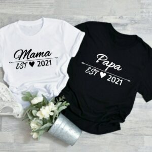Mama Papa Personalisiert Mit Jahreszahl Datum Familienoutfit, Partnerlook Familienoutfit T-Shirts, Papa Personalisiert T-Shirt