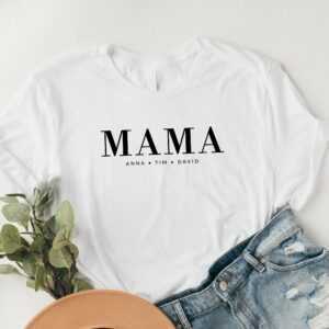Mama T-Shirt Kindernamen Elegant"" Geschenk Familie Individuell Damen Geburt Schlicht Rahmen Ostergeschenk [Fadats-1009]"""