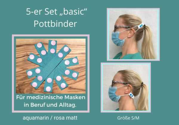 Maskenhalterset in Aquamarin, 5-Er Pack Basic Pottbinder, Ohrenentlastung, Flexibler Maskenadapter, Ohrenschoner, Ffp2 Ohrfrei Tragen