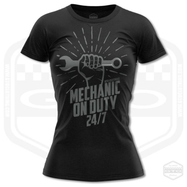 Mechaniker 24-7 Damen T-Shirt Schwarz | S-2xl Made in Usa Muscle Car Fan Kunst Für Mädchen
