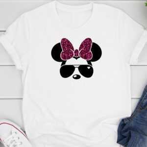 Minnie Mouse Mit Glitzer Schleife/T-Shirt 100% Bio-Baumwolle Bedruckt Damen Und Herren Dshirts Design