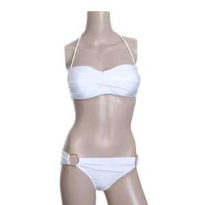 Mode Sexy Bikini Set Bademode Badeanzug Beachwear geraffte trägerlos gepolsterte Bandeau Top weiß