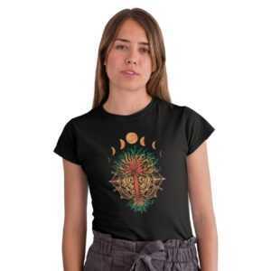 Mondphasen T-Shirt Damen Spiritual Grafik Mond Tshirt Frau Yoga Buddha Natur Baum Des Lebens Shirt Geschenk
