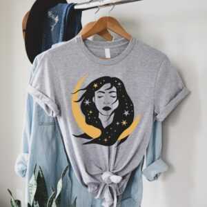 Moon & Girl Shirt, Celestial Boho Child T-Shirt, Mystic Tee, Lover Gift Unisex T-Shirt