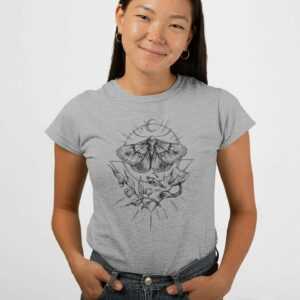 Motte Und Mond T-Shirt Damen Spiritual Grafik Shirt Nature Pflanze Yoga Tshirt
