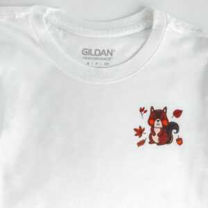 Niedlicher Herbst-Eichhörnchen-Druck Auf Weißem T-Shirt | Waschmaschinensicheres Tiershirt