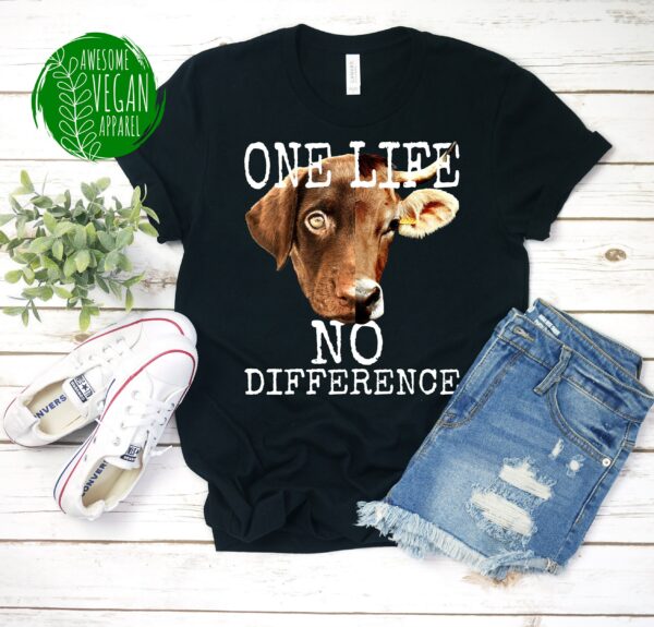 One Life No Difference Shirt, Vegan Vegetarian Activism For Meatless Life, Cow & Dog Lovers, Animal Protection Gift, Premium T-Shirt