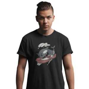 Orca Surfing T-Shirt Herren Lustig Ozean Shirt Mann Geschenk Tiermotiv Tauchen Meer Tshirt