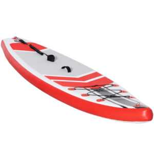 Outsunny Aufblasbares Surfbrett 320 cm Surfboard Stand Up Board mit Paddel faltbar EVA Rutschfest inkl. Zubehör Weiß+Rot