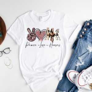 Peace Love Pferde T-Shirt, Show Shirt, Liebhaber Geschenk, Tier Liebe T-Shirt