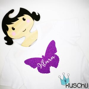 Personalisiertes T-Shirt Glitzer T-Shirt Schmetterlings Shirt Mädchenshirt Geburtstagsshirt